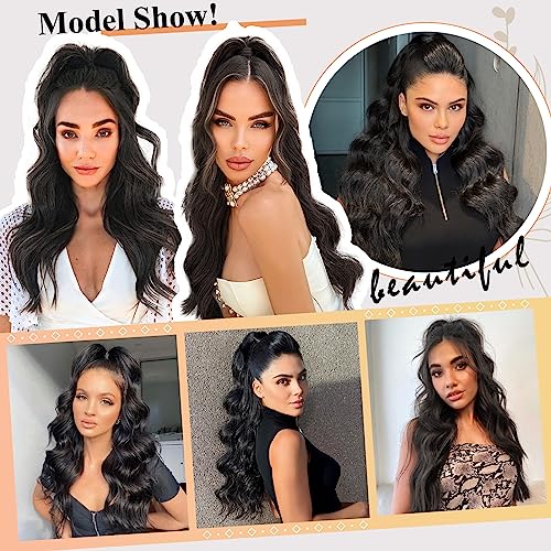 Ponytail Extension, 26 Inch Long Wavy Drawstring Ponytail for Women Dark Brown Pony Tail Hair Extension Synthetic Hairpiece for Daily Use