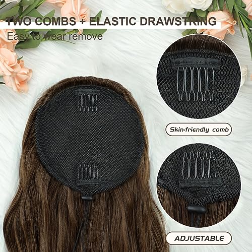 Ponytail Extension, 26 Inch Long Wavy Drawstring Ponytail for Women Dark Brown Pony Tail Hair Extension Synthetic Hairpiece for Daily Use