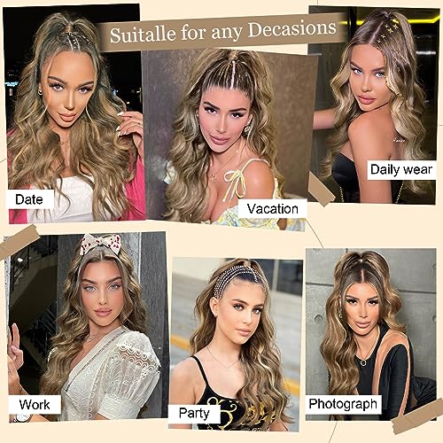 Ponytail Extension, 26 Inch Long Wavy Drawstring Ponytail for Women Dark Brown Pony Tail Hair Extension Synthetic Hairpiece for Daily Use