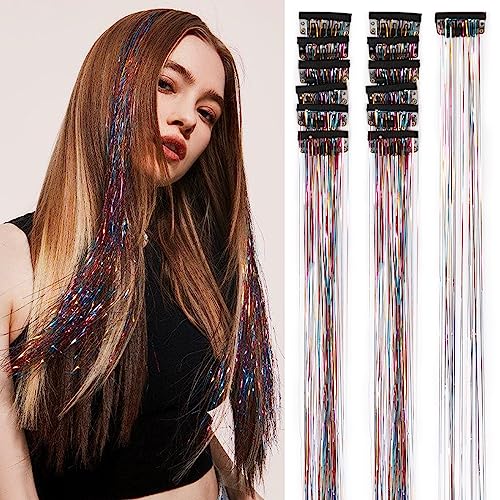 12 Stück Clip-Haar-Lametta-Feen-Galaxie-Haarverlängerung