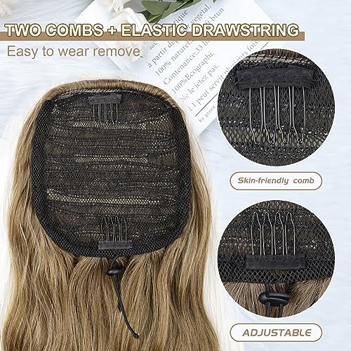 Ponytail Extension, 26 Inch Long Wavy Drawstring Ponytail for Women Dark Brown Pony Tail Hair Extension Synthetic Hairpiece for Daily Use