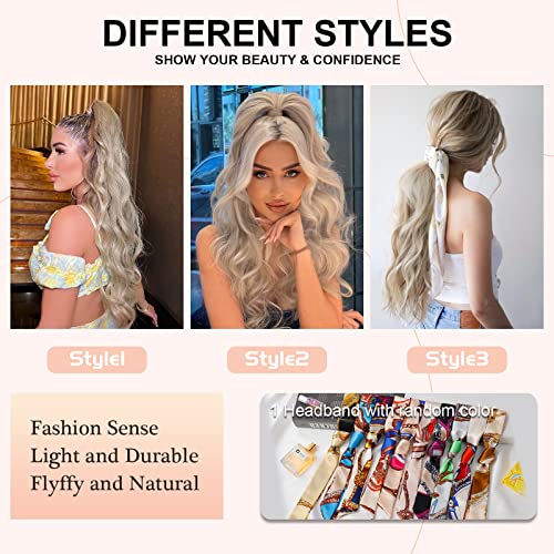 Ponytail Extension, 26 Inch Long Wavy Drawstring Ponytail for Women Dark Brown Pony Tail Hair Extension Synthetic Hairpiece for Daily Use
