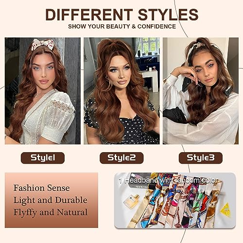 Ponytail Extension, 26 Inch Long Wavy Drawstring Ponytail for Women Dark Brown Pony Tail Hair Extension Synthetic Hairpiece for Daily Use