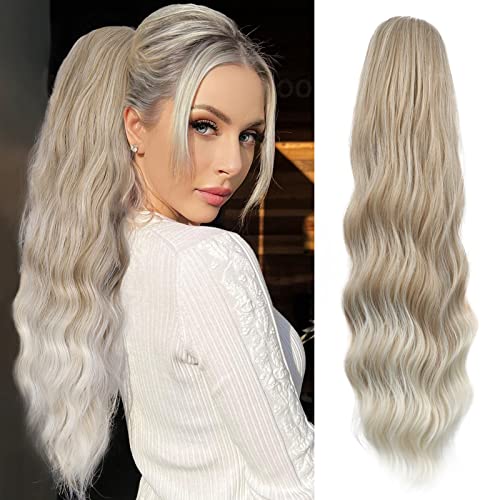 Ponytail Extension, 26 Inch Long Wavy Drawstring Ponytail for Women Dark Brown Pony Tail Hair Extension Synthetic Hairpiece for Daily Use