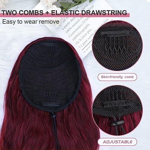 Ponytail Extension, 26 Inch Long Wavy Drawstring Ponytail for Women Dark Brown Pony Tail Hair Extension Synthetic Hairpiece for Daily Use