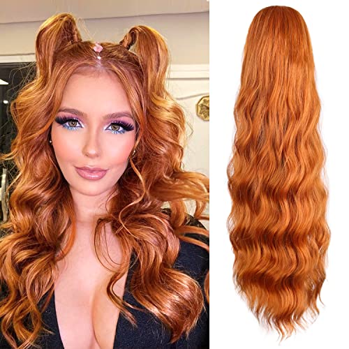 Ponytail Extension, 26 Inch Long Wavy Drawstring Ponytail for Women Dark Brown Pony Tail Hair Extension Synthetic Hairpiece for Daily Use