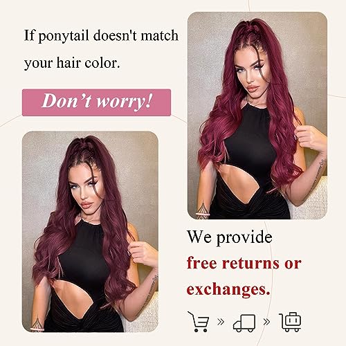Ponytail Extension, 26 Inch Long Wavy Drawstring Ponytail for Women Dark Brown Pony Tail Hair Extension Synthetic Hairpiece for Daily Use