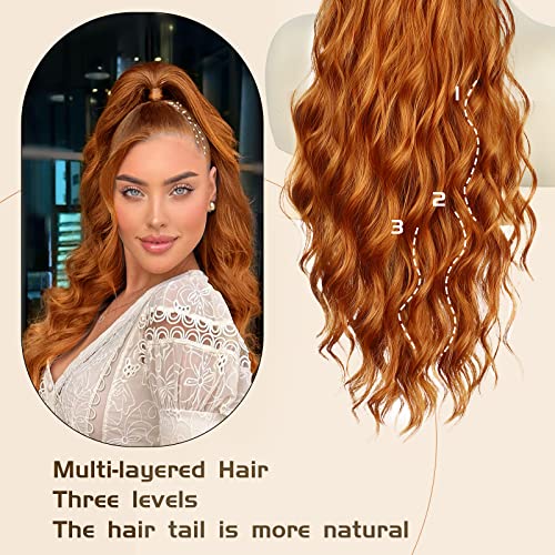 Ponytail Extension, 26 Inch Long Wavy Drawstring Ponytail for Women Dark Brown Pony Tail Hair Extension Synthetic Hairpiece for Daily Use