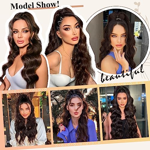 Ponytail Extension, 26 Inch Long Wavy Drawstring Ponytail for Women Dark Brown Pony Tail Hair Extension Synthetic Hairpiece for Daily Use