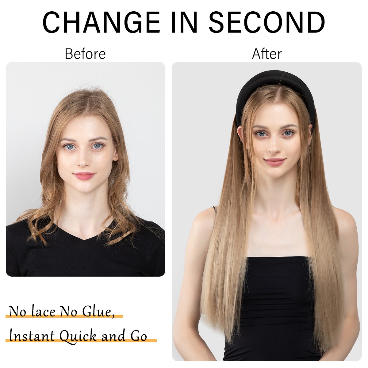 Stirnbandperücke Natürliche lange glatte Haarperücke