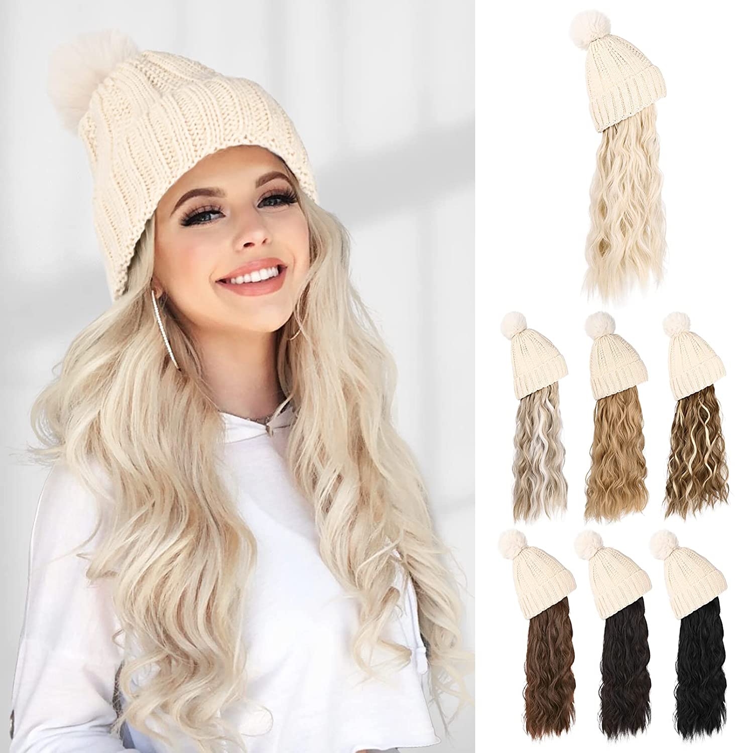 Long Curly Beanie Hat Wig