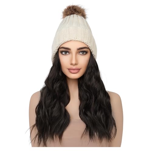 Warm Knitted Beanie Hat with Hair