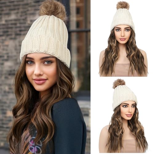 Warm Knitted Beanie Hat with Hair