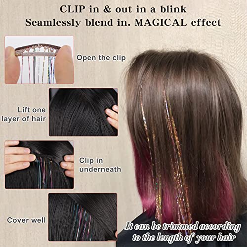 12 Pieces Clip Hair Tinsel Fairy Galaxy Hair Extension