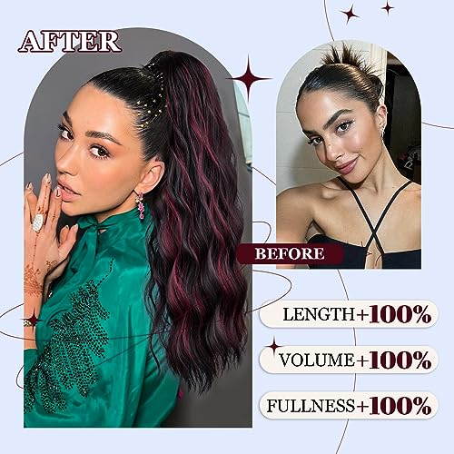 Ponytail Extension, 26 Inch Long Wavy Drawstring Ponytail for Women Dark Brown Pony Tail Hair Extension Synthetic Hairpiece for Daily Use