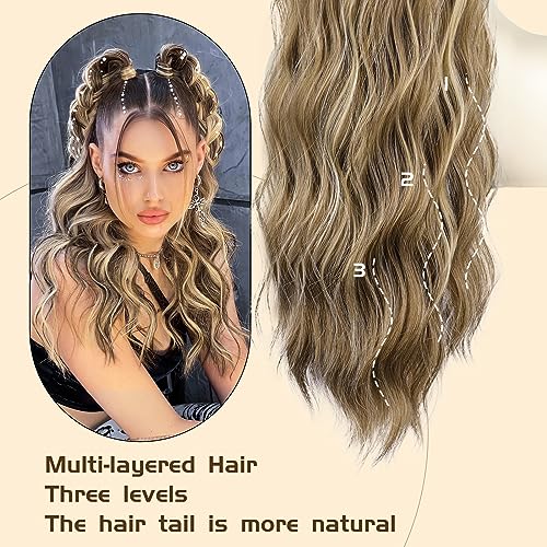 Ponytail Extension, 26 Inch Long Wavy Drawstring Ponytail for Women Dark Brown Pony Tail Hair Extension Synthetic Hairpiece for Daily Use