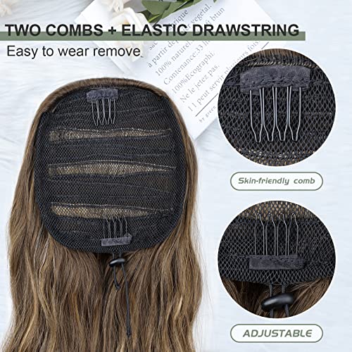 Ponytail Extension, 26 Inch Long Wavy Drawstring Ponytail for Women Dark Brown Pony Tail Hair Extension Synthetic Hairpiece for Daily Use