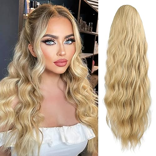 Ponytail Extension, 26 Inch Long Wavy Drawstring Ponytail for Women Dark Brown Pony Tail Hair Extension Synthetic Hairpiece for Daily Use
