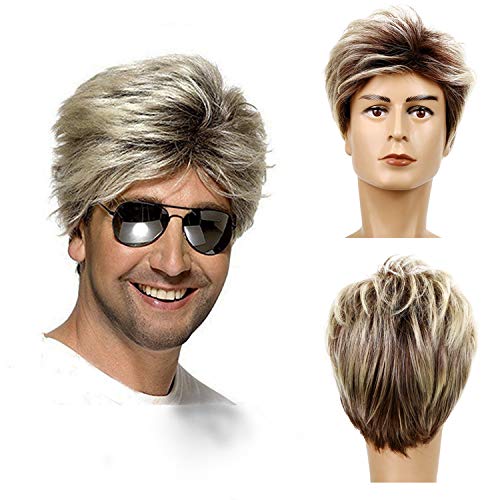 Perruque courte blonde pour homme des années 80