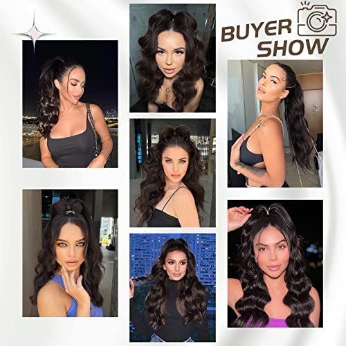Ponytail Extension, 26 Inch Long Wavy Drawstring Ponytail for Women Dark Brown Pony Tail Hair Extension Synthetic Hairpiece for Daily Use