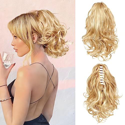 10Inch Ponytail Extension Claw Short Thick Wavy Curly Clip in Ponytails