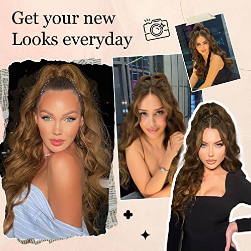 Ponytail Extension, 26 Inch Long Wavy Drawstring Ponytail for Women Dark Brown Pony Tail Hair Extension Synthetic Hairpiece for Daily Use