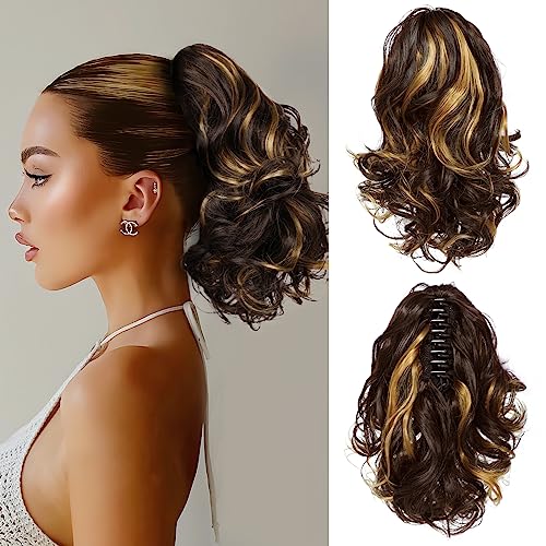 10Inch Ponytail Extension Claw Short Thick Wavy Curly Clip in Ponytails