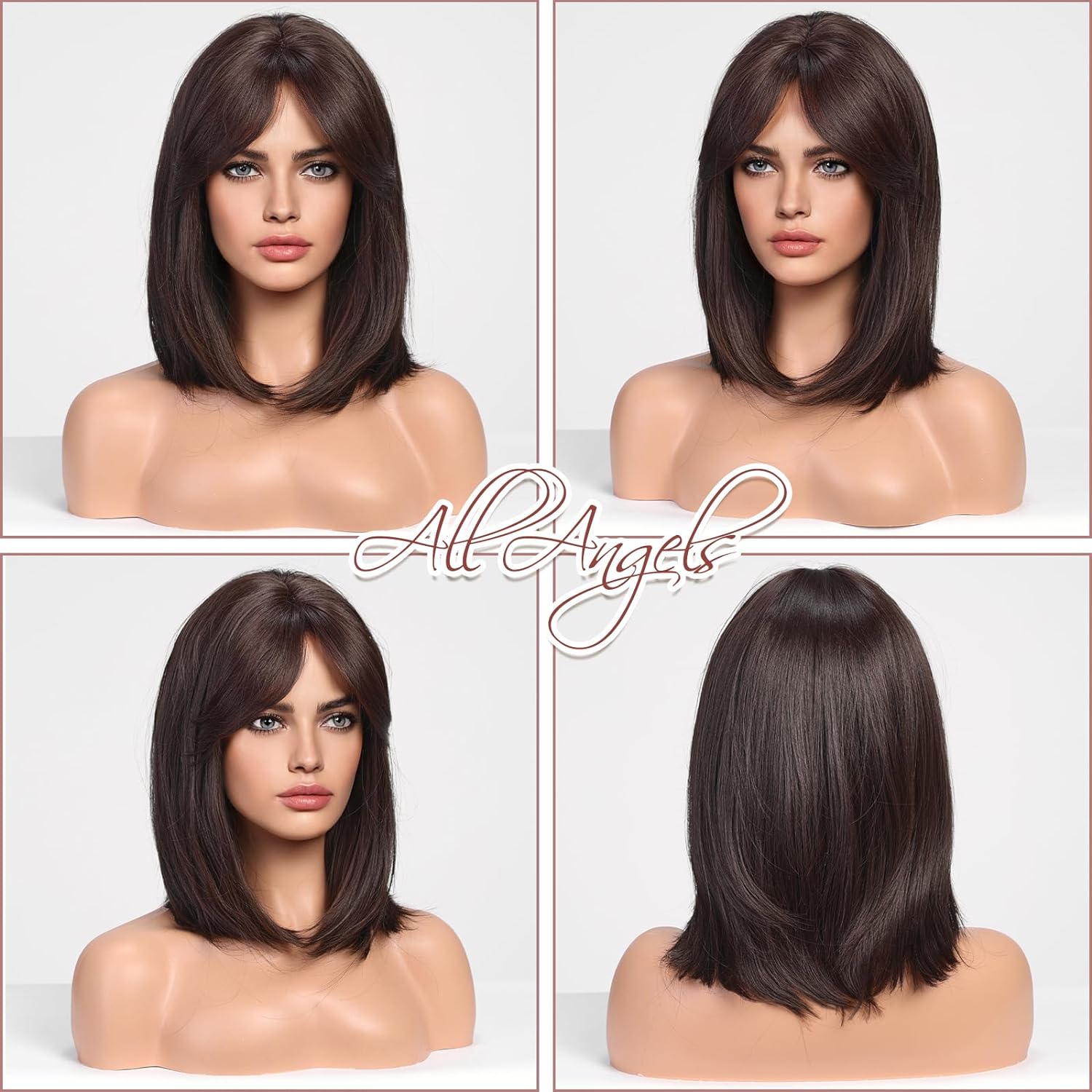 OWNCHIC Shoulder Length Straight Wig with Curtain Bangs