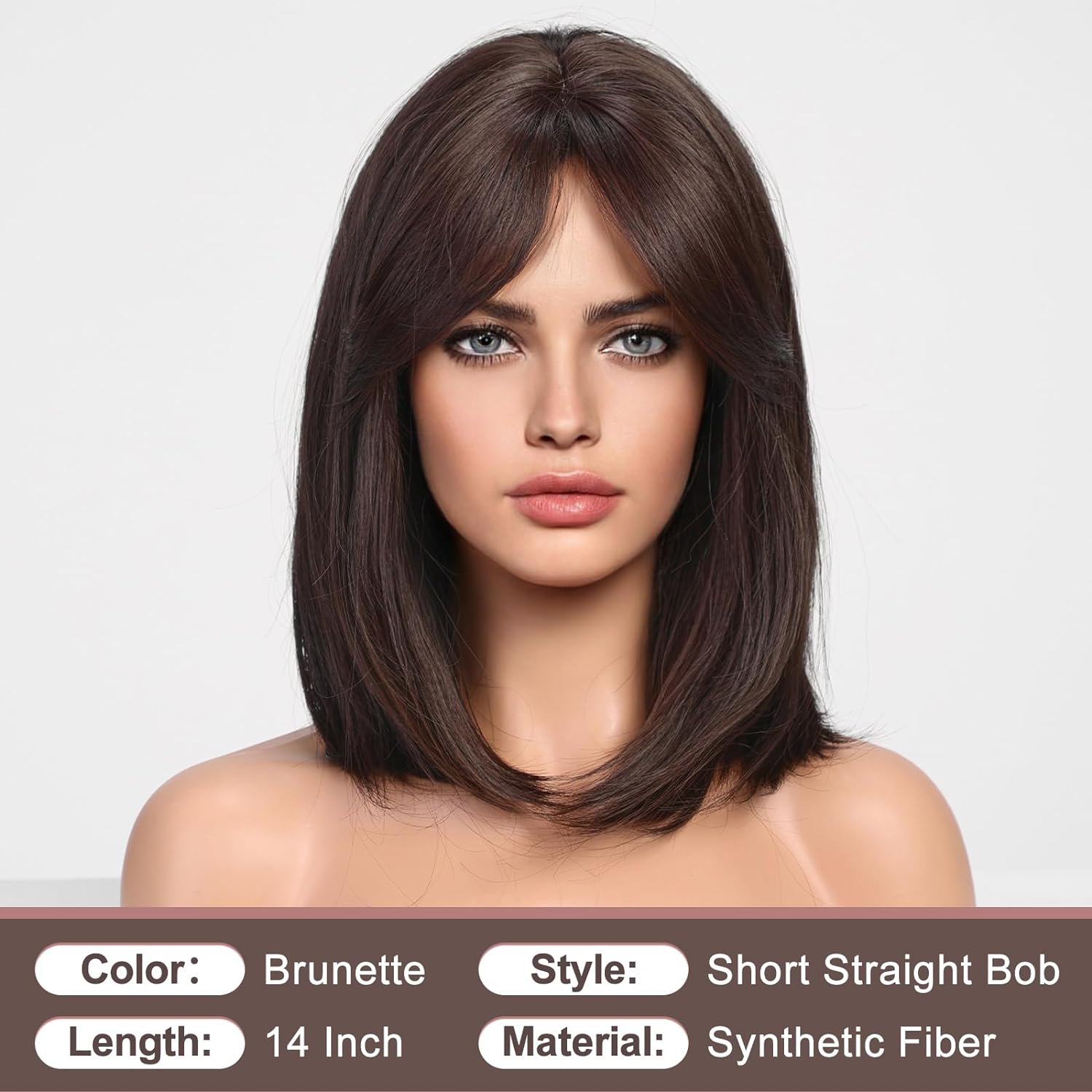 OWNCHIC Shoulder Length Straight Wig with Curtain Bangs