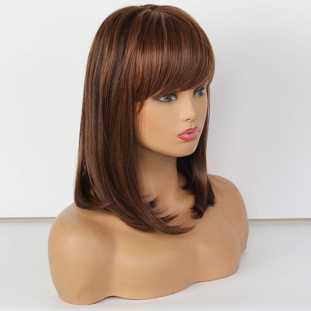 Human Hair Medium Length Synthetic Wig 🎗 Amanda - HAIRCUBE