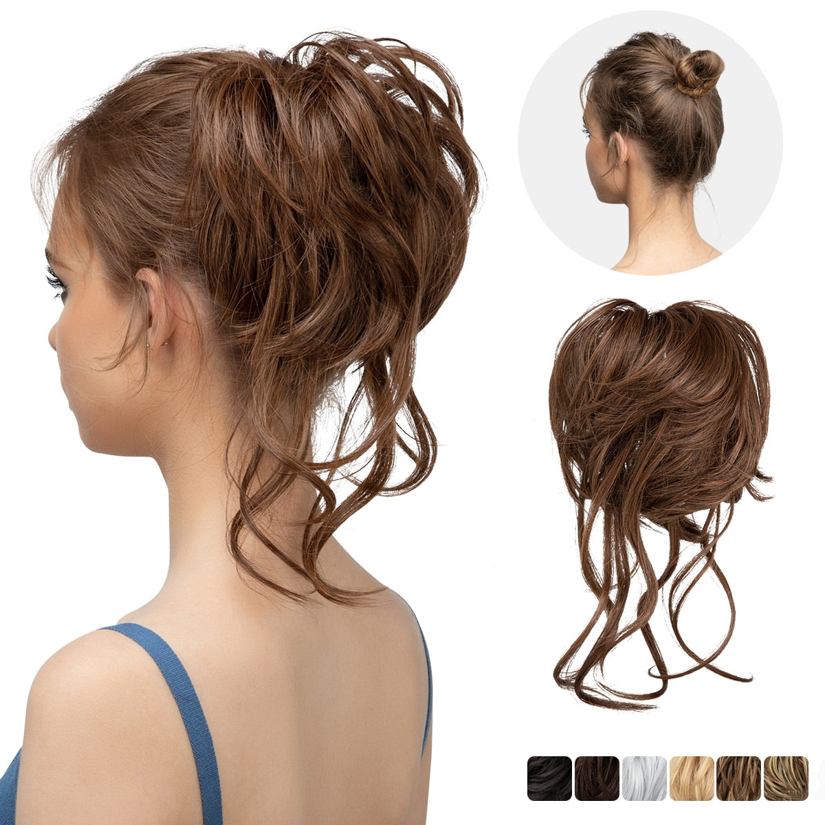 Extension de chignon de cheveux ondulés Messy Bun