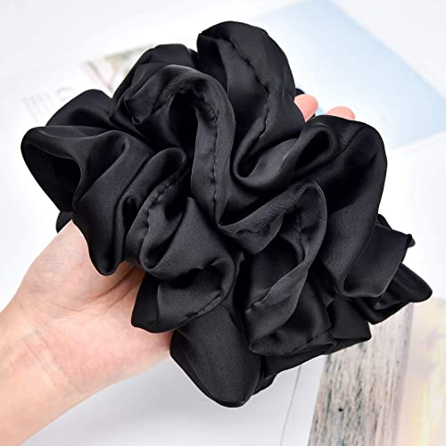 Black Big Real Silk Scrunchies