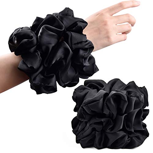 Black Big Real Silk Scrunchies