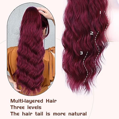 Ponytail Extension, 26 Inch Long Wavy Drawstring Ponytail for Women Dark Brown Pony Tail Hair Extension Synthetic Hairpiece for Daily Use