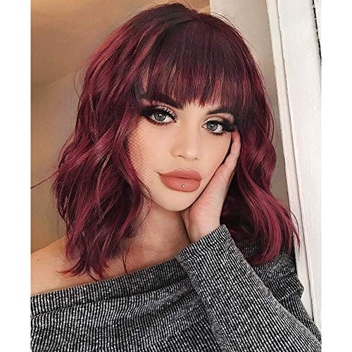 Curly Bob Wig with Bangs Short Bob Wavy Hair Wigs