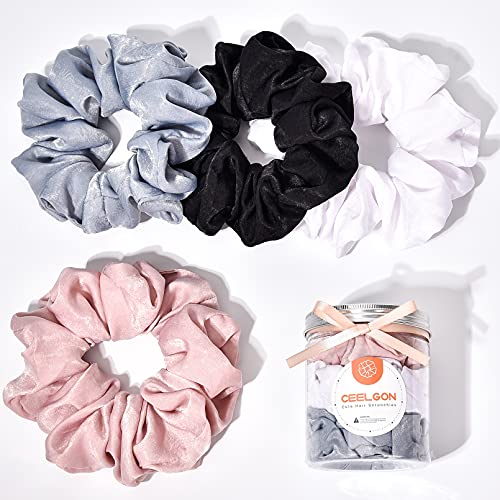 Black Big Real Silk Scrunchies