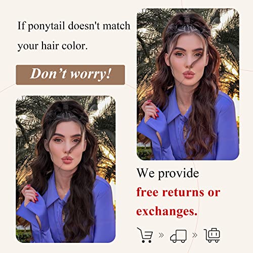 Ponytail Extension, 26 Inch Long Wavy Drawstring Ponytail for Women Dark Brown Pony Tail Hair Extension Synthetic Hairpiece for Daily Use