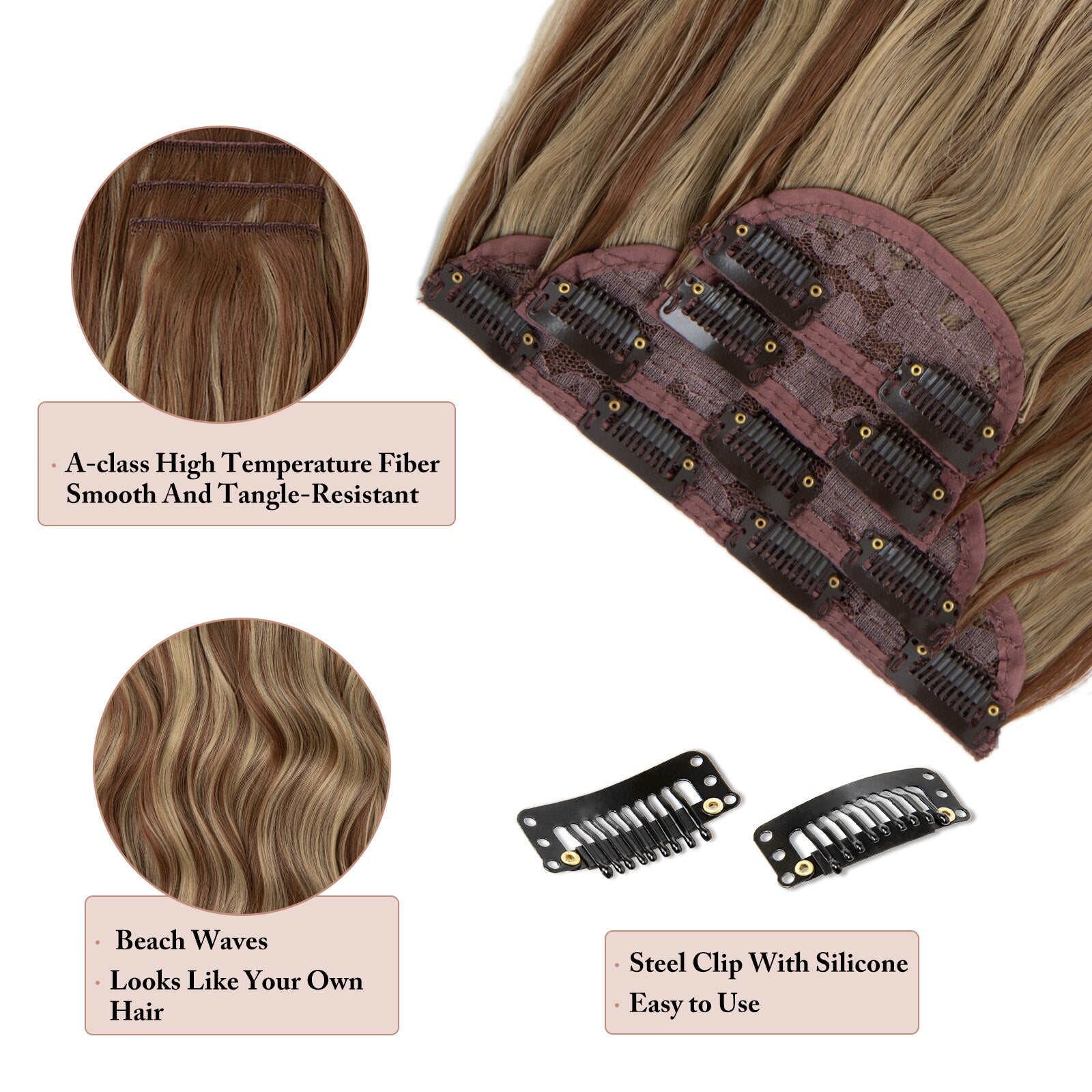 Long Wavy Clip In Hair Extensions 4pcs/set